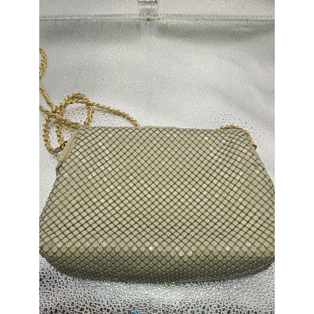 Vintage B.H. Smith White Enameled Metal Mesh Crossbody Evening Bag -